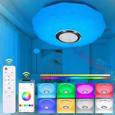 NEEMOSI LED dimmējamie griestu gaismekļi ar Bluetooth skaļruni, griestu lampas atmosfēras gaisma 30 W ar tālvadības pulti vai lietotnes vadību, RGB krāsu maiņa, piemēroti guļamistabai, bērnu istabai, viesistabai