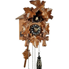 Black Forest Cuckoo Clock Izmanto bateriju darbināmu kvarca mehānismu ar kukaini un muzikālo mehānismu klāstu Pulksteņi-Park Eble-Eble -Fünflaub 8599000 22 CM