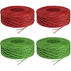PATIKIL 4 Rollen Raffiaband 109 Yard Verpackung Papier Garn Schnur für Festival Geschenke Verpackung Florist Blumensträuße Heimwerker Handwerk Weben Rot Grün
