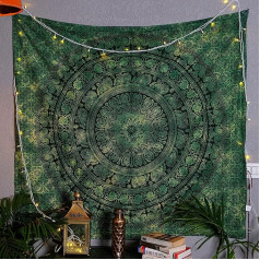 Craft Trade Hipiju gobelēns - estētisks psihedēliskais sienas aizkars Indijas guļamistabas sienas dekors Dzīvojamā istaba Bohēmiskais Boho sienu māksla Mājas dekors - zaļš - 50x60 collas