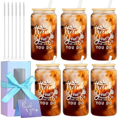 OLSUNOR 6-teiliges Set mit Geschenken für Mitarbeiter, personalisierbar, inspirierend, Dankeschön-Geschenke für Mitarbeiter, Kollegen, 473 ml, Dosenform, Bierglasbecher mit Deckel und Strohhalmen