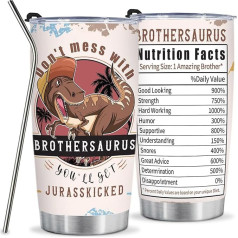 EliteOne Brother krūze, Tēva dienas dāvana brālim, dāvana no māsas, lielais brālis, 20oz Funny Dinosaur Mug Happy Birthday Pateicība Ziemassvētku dāvanas brālim