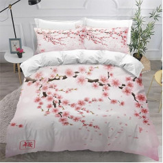 RLYXGS Cherry Blossom Gultas veļa 135 x 200 cm 3D Print Japāna sega sedz komplekts zēniem meitenēm pusaudžiem bērnu gultas veļa mikrošķiedras mīksta luksusa gultas veļa istabas dekori 3 gab. + 2 spilvendrānas 80 x 80 cm
