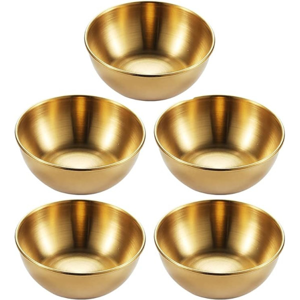 DOITOOL 5 nerūsējošā tērauda bļodiņu komplekts Apaļas bļodas ar garšvielām Sushi Dip Bowl Saucers Bowl Mini uzkodu plate Spice Dish Saucer Plate Gold