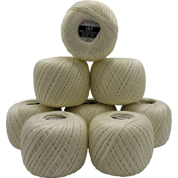 YarnArt Lily 8 x 50 g dzija 100% merserizēta kokvilna, 400 g tamboradatas dzija (Cream 326)