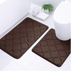 Homaxy Memory Foam vannas istabas paklāju komplekts 2 gab., Tualetes paklājs ar izgriezumu komplektu Absorbējošs neslīdošs vannas paklāju komplekts Mazgājams vannas paklāju komplekts 2 gab., Brūns