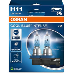 Osram Cool Blue® Intense H11, +100% lielāks spilgtums, līdz 5000 K, halogēna lukturis, LED izskats, piekarināms salokāms (2 lampas)