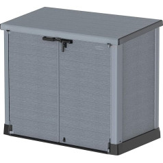 Duramax Cedargrain StoreAway 1200L plastmasas dārza nojume / Plakanā vāka atkritumu urnu kastīte Dārza nojume Cieta konstrukcija Ideāli piemērota darbarīkiem, grilam un 2 x 240L atkritumu urnām uz riteņiem 145 x 85 x 125 cm Pelēka krāsa