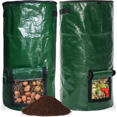 Kompostētājs, 2 kompostētāju komplekts ar vāku, atkārtoti lietojams komposta maisiņš, salokāms dārza kompostētājs, plastmasas kompostēšanas konteiners dārzam, terasei un balkonam (34 galonu)
