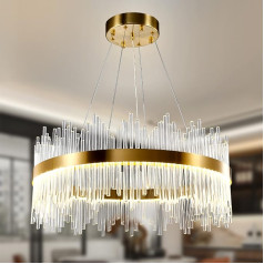 AOOCHOK Modern Crystal Pendant Light, zelta lustra, kristāla lampa, apaļa piekaramā lampa, piekaramā lampa viesistabai, ēdamistabai, guļamistabai, restorānam, diametrs 60 cm