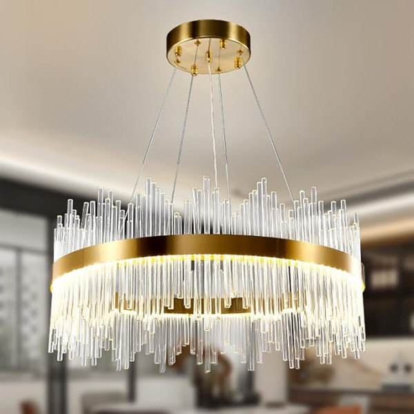 AOOCHOK Modern Crystal Pendant Light, zelta lustra, kristāla lampa, apaļa piekaramā lampa, piekaramā lampa viesistabai, ēdamistabai, guļamistabai, restorānam, diametrs 60 cm