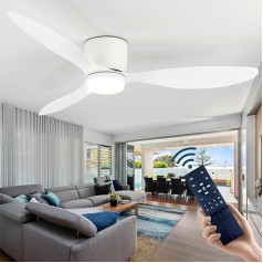 CANEOE Griestu ventilators ar apgaismojumu, moderns LED griestu ventilators ar tālvadības pulti, līdzstrāvas motora klusums, 106 cm dimmable griestu lampa ar ventilatoru viesistabai, guļamistabai, ēdamistabai (balta)