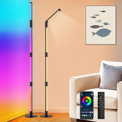 Fortand LED stāvlampa viesistabai, RGBW stūra lampa, aptumšojama stāvlampa ar tālvadības pulti un lietotni, 360° rotējoša, noņemama, 16 miljoni krāsu, mūzikas sinhronizācija, DIY režīms, moderna grīdas lampa guļamistabai