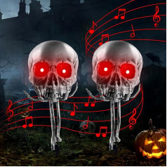 DIYDEC Halloween Skeleton Stakes dekorēšana, 4 gabali Skeleton Ground Breaker ar kvēlojošām acīm un biedējošām skaņām Prop Skull Head Hands Stakes Halloween Haunted House