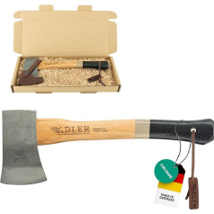 Adler Yankee cirvis ar ādas aizsardzību: Kalts koka cirvis, izgatavots no C60 tērauda, universāls koka cirvis ar 38 cm Hikory rokturi, neslīdošs āra cirvis izdzīvošanas cirvis kempingam un pārgājieniem,