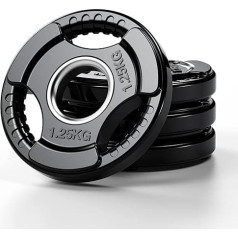 PhysKcal olimpisko svaru paliktņu komplekts, diametrs 50 mm, 1,25-20 kg, melns, svaru paliktņi, hanteļu atsvari, fitnesa diski, gumijas atsvari stieņiem un hantelei
