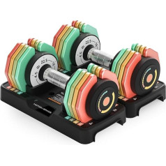 Motion Space regulējamo hanteļu komplekts, 12lbs/22lbs, 1 gabals, ātri regulējams, 5 svari ar Twist rokturi, Premium Comfort, neslīdošas metāla hanteles ar plauktu, kompakts izmērs