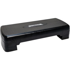 SPORTINATOR® Fitnesa steperis ar regulējamu augstumu no 10 līdz 15 cm, kompakts dizains, izgatavots no plastmasas ar neslīdošu virsmu, slodzes ietilpība līdz 250 kg
