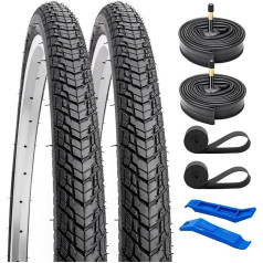 YunSCM 2 Pack 28 collu velosipēdu riepas 28 x 1.50 700 x 38C apvalks 38-622 un 2-Pack 700C iekšējā caurule 700 x 35/43C vārsts 48 mm saderīgs velosipēds 700 x 38C 40-622 700 x 40C velosipēdu 28 collu riepu caurules