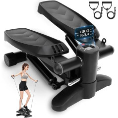 GOQELK Stepper for Home Mini Stepper for Home, 150 kg, kāpņu kāpšanas trenažieris, klusais šūpoles Stepper for Butt and Cardio Training, kāpņu trenažieris ar pretestības joslu mājas birojam