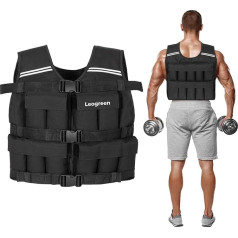 Leogreen Svara veste 10 kg / 20 kg, regulējama treniņu veste ar 20 noņemamiem svara maisiņiem, atstarojošas joslas, svara veste vīriešiem un sievietēm skriešanai, spēka treniņiem