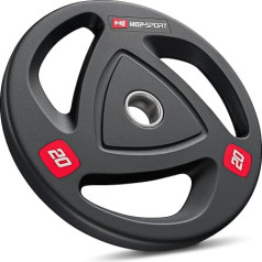 Hop-Sport 20 kg profesionāla studijas čuguna atsvaru plāksne Olympia 50 mm Gumijota čuguna atsvaru komplekts 50/51 mm Bore 1 x 20 kg