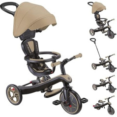 GLOBBER Explorer Trike 4-in-1 Pro smilšu krāsā - tricikls, līdzsvara velosipēds un bērnu ratiņi 10/8,5 collu izmērā - TPR sēdeklis - regulējams augstums bērnu transportlīdzeklim