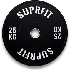 SUPRFIT gumijotas fitnesa bampera plāksnes 50 mm Svaru plāksnes no cietas gumijas granulām - svars: 25 kg, triecienabsorbējošas svaru plāksnes 50 mm svaru treniņiem, svaru plāksnes - krāsa: melna/balta
