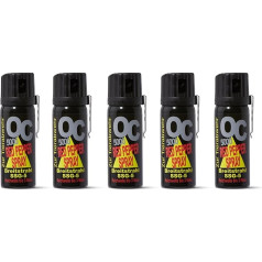 Piparu aerosols OC 5000 ar platu strūklu 40 ml 50 ml 63 ml - ar metāla skavu - EXTRA STRONG - pašaizsardzībai augstas kvalitātes KO aerosols ar atsperu vāciņu - 3 metru diapazons