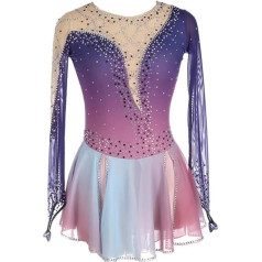PONNYC Slidošanas svārki ar krāsu gradientu Daiļslidošanas apģērbs meitenēm Ritmikas sporta vingrošanas džemperi ar spīdīgiem rhinestones Komandas sporta sacensību apģērbs