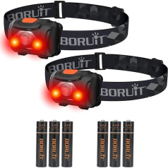 Boruit LED lukturis, 2 gabali galvas lukturītis ar sarkanu gaismu AAA baterija Super spilgts 4 režīmu lukturis bērniem, pieaugušajiem, kempings, skriešana, pārgājieni, makšķerēšana