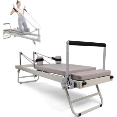 Salokāms Pilates Reformer mehānisms ar atsperēm un lēkšanas akmeni mājas apmācībai