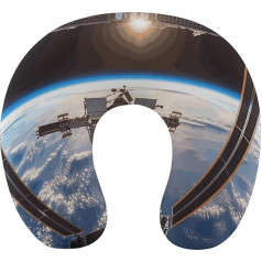 Ceļojumu spilvens Kakla atbalsts Memory Foam U-veida spilvens Mīksts ērts ceļojumu kakla spilvens International Space Station Picture Sleep Rest Pillow Travel Accessories for Airplane Car Office