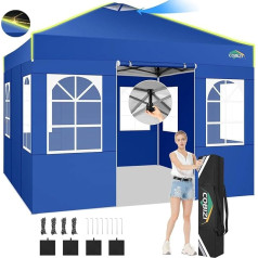 COBIZI 3 x 3 saliekamā lapene, ūdensnecaurlaidīga, ziemcietīga, vienas pogas centrālā bloķēšana, saliekama, anti-UV ar fluorescējošām svītrām, 4 sānu sienas, 3 regulējami augstumi, dārza telts, āra telts