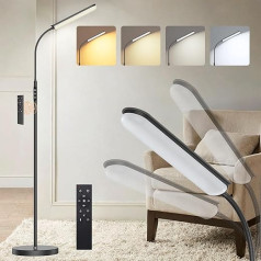 ANTENLICHT LED stāvlampa, dīvāna stāvlampa, ar tālvadības pulti, 4 krāsu temperatūras un 4 spilgtuma režīmi, 30 minūšu un 1 stundas taimeris, 15 W stāvlampa, melna, guļamistabai, viesistabai, birojam