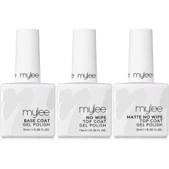 MYGEL by Mylee Nail Gel Polish Trio Set - Matēts un neslaucāms virsējais pārklājums + bāzes pārklājums, 3 x 15 ml - UV/LED iesūcams nagu mākslas manikīra un pedikīra salons un mājas lietošanai - Noturīgs līdz 2 nedēļām, viegli lietojams