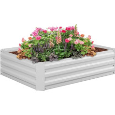 Relaxdays Cinkota metāla paaugstināta dobe puķēm, augiem un dārzeņiem, augstums x platums x dziļums: 30 x 120 x 90 cm, kvadrātveida dobe, balta krāsā