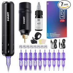 MKD Saderīgs Mast Tattoo Machine Set Rotary Wireless Tattoo Machine Motor Tattoo Gun RCA Connect ar 1100 mAh akumulatoru Tetovēšanas adatas kasetnes Tetovēšanas krāsas tetovēšanas iesācējiem