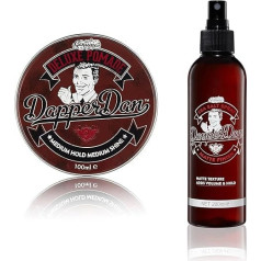 Dapper Dan, jūras sāls izsmidzināms līdzeklis, matēta tekstūra 1 x 200 ml un Dapper Dan Deluxe pomāde, vidēji noturīga un spīdīga 1 x 100 ml, dueta iepakojums