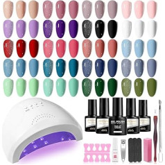 NAILWIND Šellakas komplekts ar 48 W UV/LED lampu 20 krāsas Nude Violeta Violeta Sarkana Sarkana Zila Zila Zaļa Gel nagu sākumkomplekts UV nagu lakas komplekts komplektā