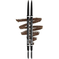 NYX Professional Makeup mikro uzacu zīmulis, dubultā iepakojumā, abpusējs, ar izvelkamu uzacu zīmuli un birstīti, vegāniska formula, tonis: brunete