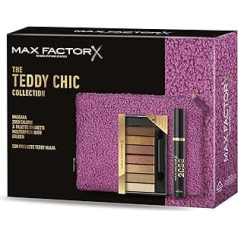 Max Factor, dāvanu kaste sievietēm Teddy Chic Soft Teddy auduma sajūga somiņa ar skropstu tušu 2000 Cal Black + acu ēnu palete Masterpiece Nude Palette Golden