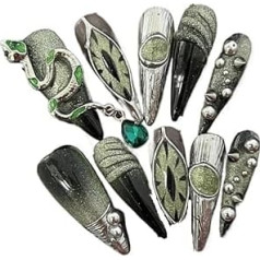 KEMKEY Handgefertigte Wear-Nägel, lange weiße Nischen-Metall-Heavy-Nail-Art(M)