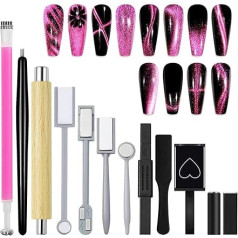 Laza 12 Sets mit Magneten, sehr starke Herzmagnete, Doppelkopf-Magnetstäbe, magnetische Nagelspitzen, galaktische Katzenaugen-Maniküre, 9D, magnetischer Nagellack