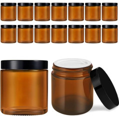 Tecohouse mazas stikla burciņas ar vāciņiem, 4 oz, dzintara krāsas burciņas ar melniem vāciņiem un iekšējiem ieliktņiem, mini ceļojumu trauciņi tualetes piederumiem, kosmētikas, kosmētikas, krēma, losjona, kosmētikas traukiem