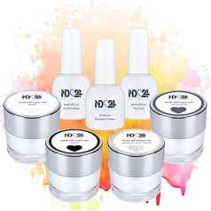 ND24 NailDesign Premium Bundle Timeless Soak Off Gel Collection Gumijas bāzes virsējais pārklājums un krēma noņemšanas līdzeklis - ļoti pigmentēts UV LED gēla lakas pārklājums - bagātīga krāsa, noturīgs - viegli noņemams - 7 gabaliņi