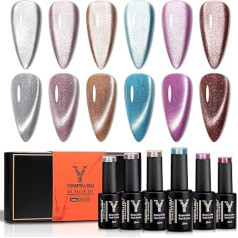 YOKEFELLOW Semi Permanent Magnētiskā nagu laka 9D Hologrāfiskā Sequins Cat Eyes Soak Off UV/LED Semi Permanent Gel Nail Polish 10ml 6 krāsas