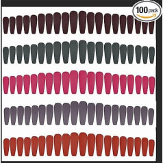 GANMFOYC Pack of 100 Nude Pink Matte Mākslīgie nagi Baleta Mākslīgie nagi Mākslīgie nagi Pilna seguma mākslīgie nagi Coffin Flat Pressed Nail Coffin Baleta nagu studija (5 krāsas) (Krāsa) (Krāsa) (Krāsa)