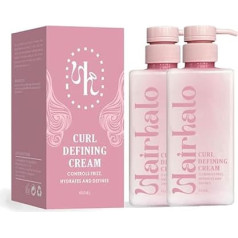 Hairhalo Curl Defining Cream, krēms cirtainiem matiem, pret sprogas veidošanos, krēms cirtainiem matiem, mitrinošs, iztaisnojošs krēms cirtainiem un viļņainiem matiem (2 gab.)
