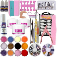Warm Girl Akrila nagu komplekts Clear Pink White Acrylic Powder Liquid Brush Nail Kit Glitter Clipper File Glue Nail Art Tips Set Kit Kit